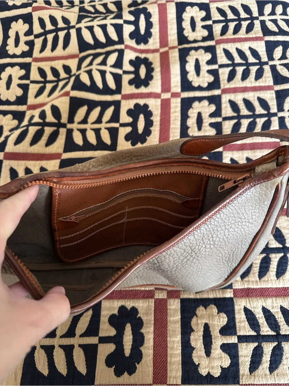 Vintage Dooney & Bourke Pebbled Leather Hobo Bag Taupe with Brown Trim